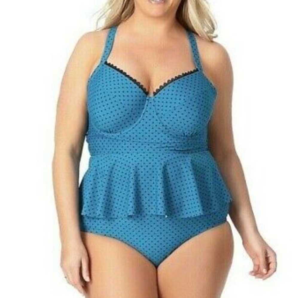 Terra & Sky Polka Dot Tankini 1X